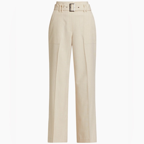 Elie Tahari Diana Pinstriped Belted Pants Sand and White Stripe size 8 NWT $345 - Picture 2 of 9
